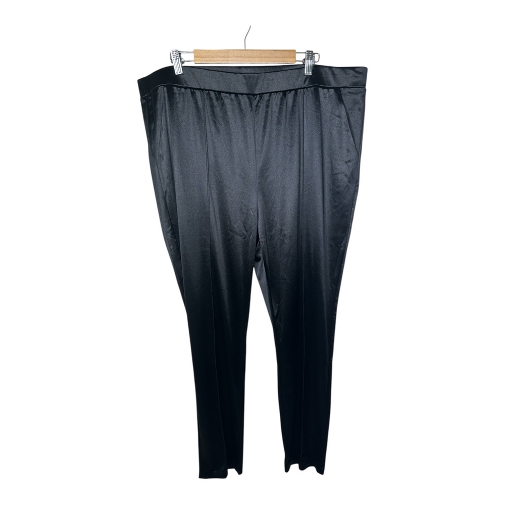 Isaac Mizrahi Live Sateen Knit Slim Straight Seam Pants Size 2X Tall Black New